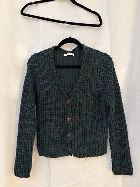 TWOTHIRDS XS Organic Cotton Chunky V-Neck Cardigan Dark Teal